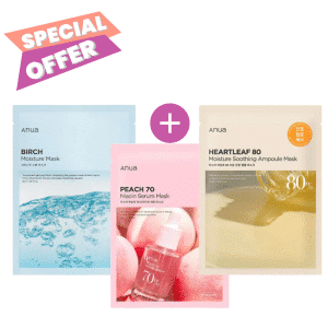 1+1+1 Anua sheet mask COMBO Heartleaf, Peach and Birch